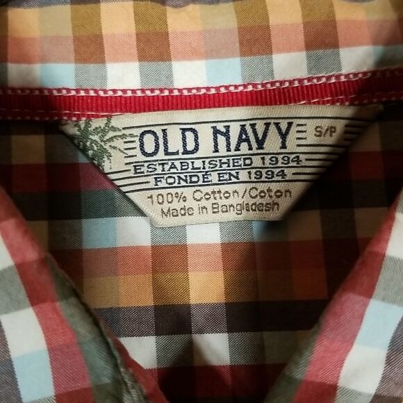 🎁5/$25 Old Navy Shirt Men's Small Button Down Short Sleeve Plaid Office Cotton - Picture 5 of 8